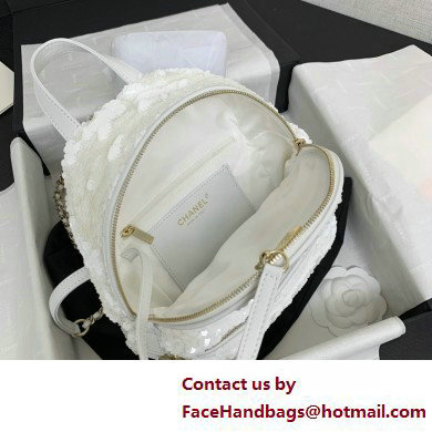 Chanel Sequins  &  Silver-Tone Metal Mini Backpack Bag AS4662 White 2025